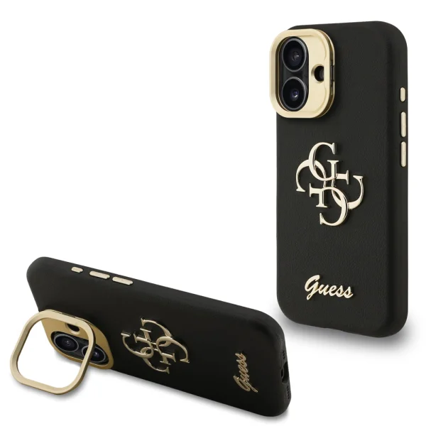 GUESS Case for iPhone 16, PU Grained 4G Logo Stand Camera Frame, GUHCP16SPCS4GSK 5