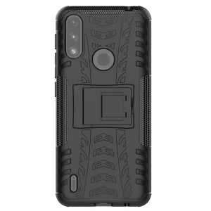 Удароустойчив калъф с поставка Hybrid Pattern за Motorola Moto E7 Power/Moto E7i Power, Черен