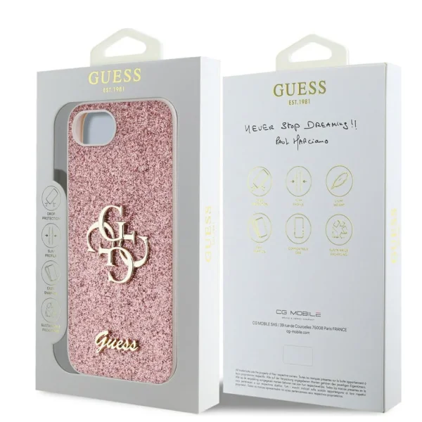 GUESS Glitter Flakes Metal Logo Case for iPhone 16e/17e, GUHCPSE4HG4SGP 5