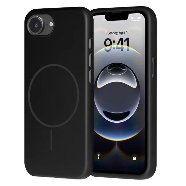 Shockproof MagSF Slim Silicone Case for iPhone 16e/17e, Black 2