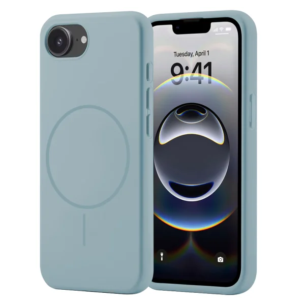 Удароустойчив калъф MagSF Slim Silicone за iPhone 16e/17e, Светло син 2