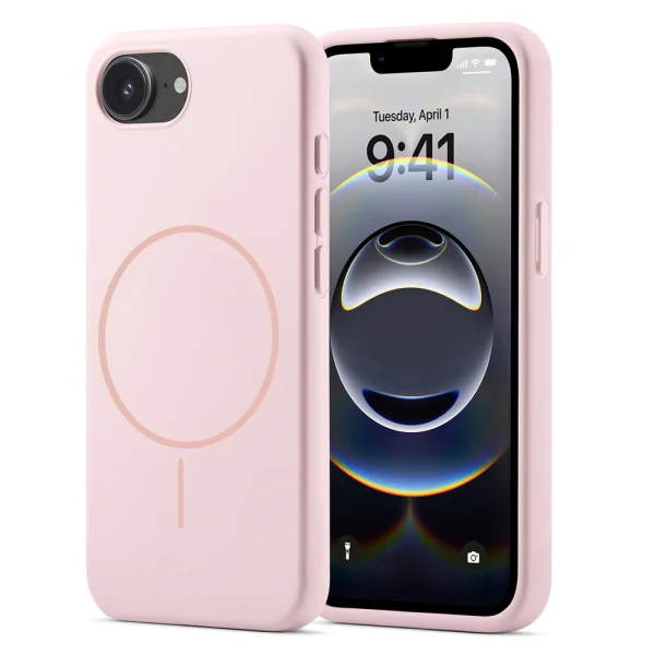 Удароустойчив калъф MagSF Slim Silicone за iPhone 16e/17e, Светло розов 1