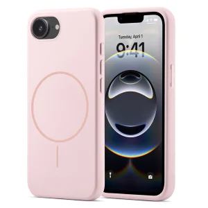 Удароустойчив калъф MagSF Slim Silicone за iPhone 16e/17e, Светло розов
