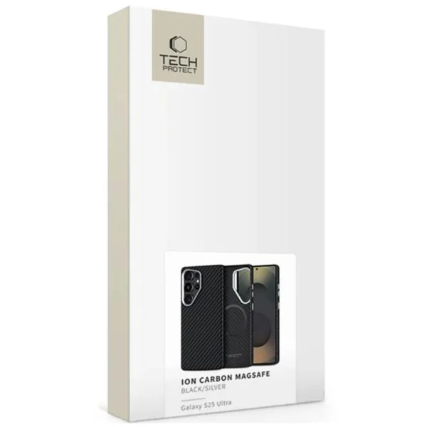 Удароустойчив калъф Tech-Protect ION Carbon MagSF за Samsung Galaxy S25 Ultra, Черен - сребрист 4