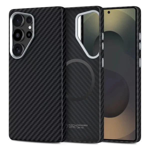 Удароустойчив калъф Tech-Protect ION Carbon MagSF за Samsung Galaxy S25 Ultra, Черен - сребрист 1