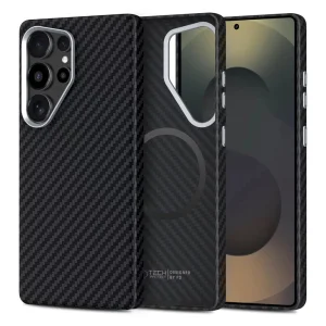 Удароустойчив калъф Tech-Protect ION Carbon MagSF за Samsung Galaxy S25 Ultra, Черен - сребрист