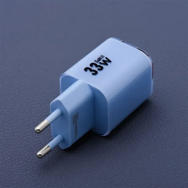 Мрежово зарядно Forcell F-ENERGY PD QC4.0 33W GaN III VT-41, кабел 1 x USB-C, 1x USB-A, Син 2