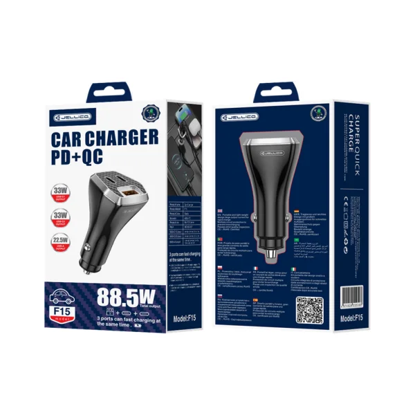 Зарядно за кола 12V Jellico F15, PD, 88.5W, 2xUSB-C, 1xUSB, QC3.0, черен 5