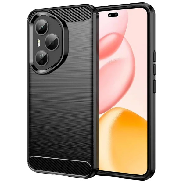 Techsuit Carbon Fibre Brushed Silicone Case for Honor 400 Pro, black 1