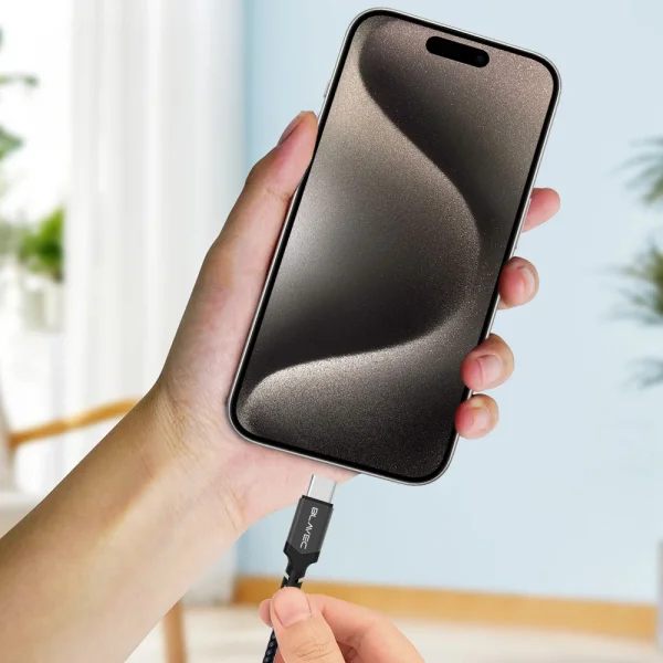 Cable Blavec USB-C to USB-C, PD, 60W, 3A, 25 cm, compatible with Apple Carplay, Android Auto, black - gray 2