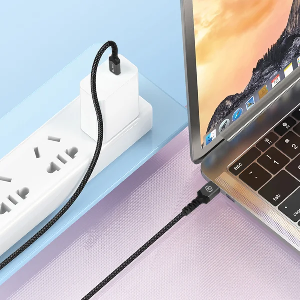 Cable Blavec USB-C to USB-C, PD, 60W, 3A, 25 cm, compatible with Apple Carplay, Android Auto, black - gray 3