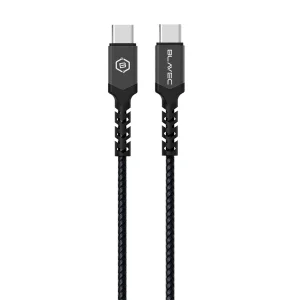 Кабел Blavec USB-C към USB-C, PD, 60W, 3A, 25 см, съвместим с Apple Carplay, Android Auto, черен - сив
