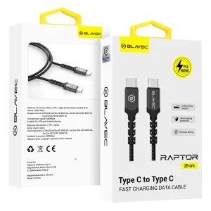 Cable Blavec USB-C to USB-C, PD, 60W, 3A, 25 cm, compatible with Apple Carplay, Android Auto, black - gray 5
