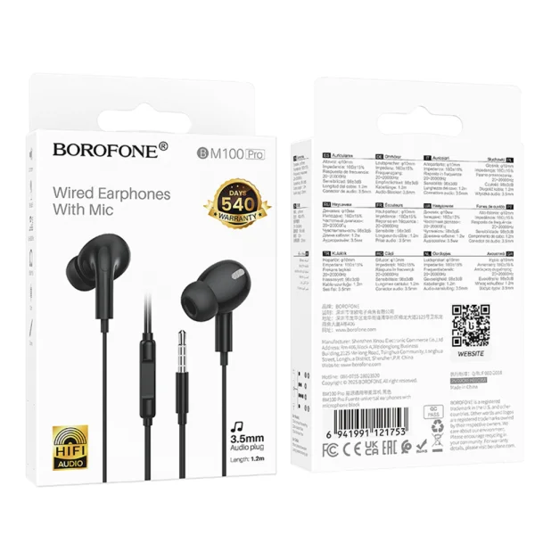 In-ear headphones with microphone Borofone BM100 Pro Fuente, 3.5 mm audio jack, black 6