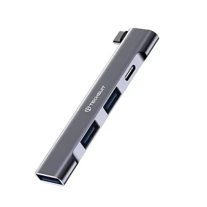 Преходник Techsuit Docking Station ZenithDock H12, 4 in 1,USB-C, 2x USB 2.0, 1x USB 3.0, 1x  USB-C, 60W, сив