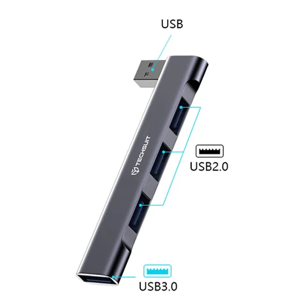 Преходник Techsuit Docking Station ZenithDock H14, 4 in 1, USB-A, 3x USB 2.0, 1x USB 3.0, сив 2