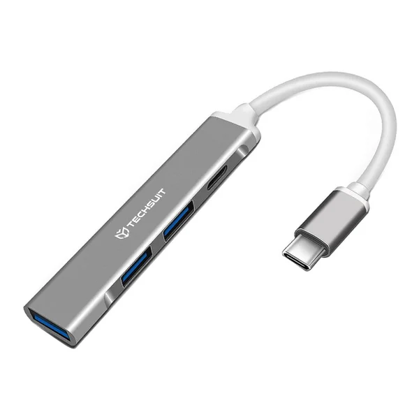 Преходник Techsuit Docking Station PolarisBridge H18, 4 in 1,USB-C, USB 3.0, 2x USB 2.0, 1x USB-C, бял и сив 1