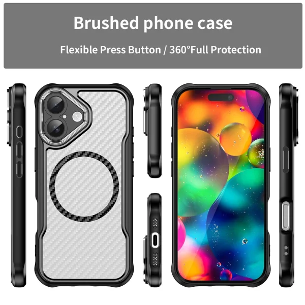 Калъф MagSF Hybrid Carbon за iPhone 17, черен 3