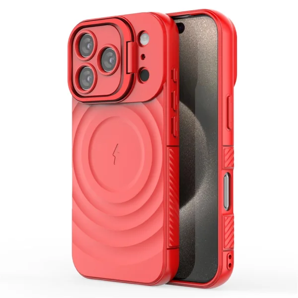 Силиконов калъф MagSF Kickstand за iPhone 17 Pro, червен 2