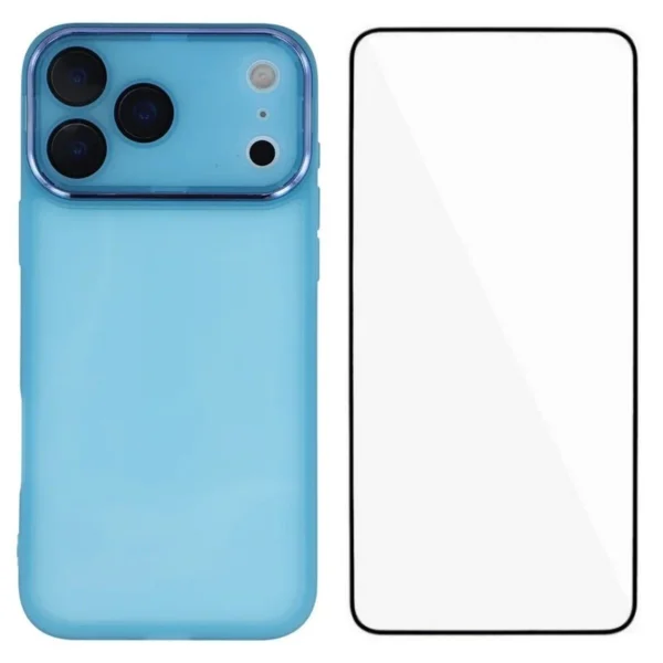 Силиконов калъф със стъклен протектор Wanlonfeng Dksm за iPhone 17 Pro, Син 1