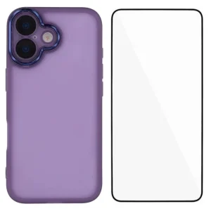 Силиконов калъф със стъклен протектор Wanlonfeng Dksm за iPhone 17, Лилав