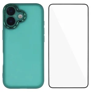 Силиконов калъф със стъклен протектор Wanlonfeng Dksm за iPhone 17, зелен
