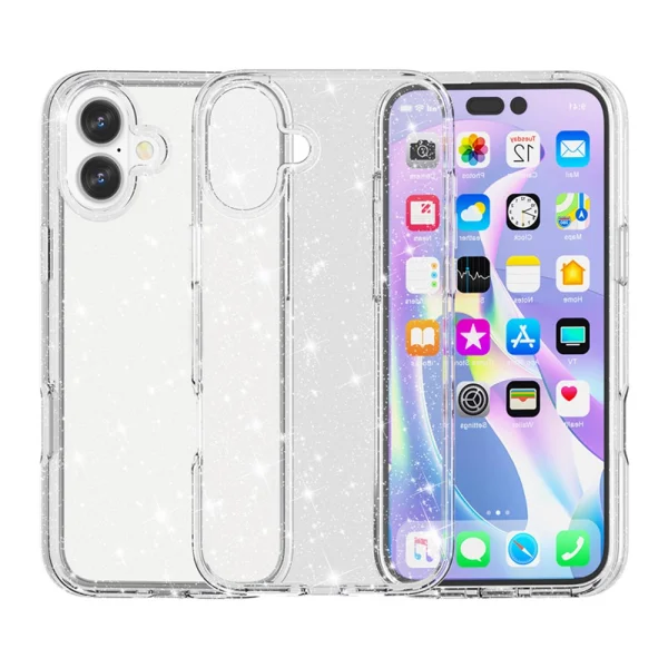 Glitter Shiny case for iPhone 17, transparent with glitter particles 2
