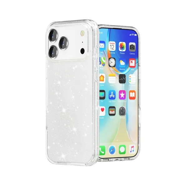 Калъф Glitter Shiny за iPhone  17 Pro Max, прозрачен с бляскави частици 5