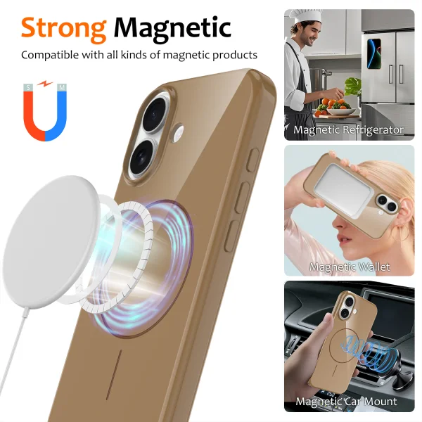 Силиконов калъф Magnetic MagSF за iPhone 17, кафяв 2