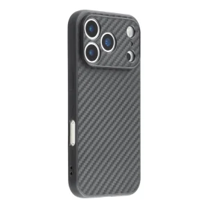Силиконов калъф Carbon Fiber Texture за iPhone 17 Pro, черен