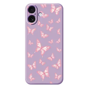 Силиконов калъф Pink Butterflies за iPhone 17, лилав