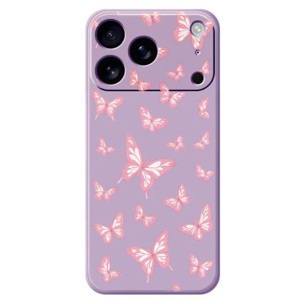 Силиконов калъф Pink Butterflies за iPhone 17 Pro, лилав 1