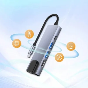 Хъб Techsuit NetBridge H1, Docking Station,5 в 1, Type-C, 1x USB2.0, 1x USB3.0, 1x Type-C, 1x HDMI, 1x RJ45, PD 87W, сив 3