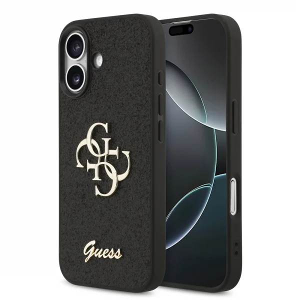 GUESS Case, PU Fixed Glitter 4G Metal Logo for iPhone 17, black 1