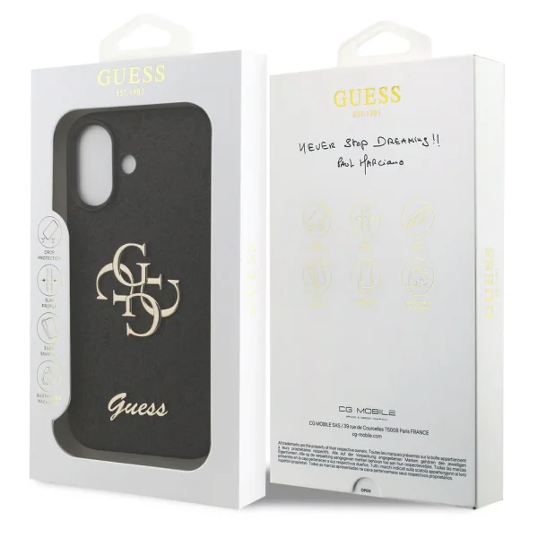 GUESS Case, PU Fixed Glitter 4G Metal Logo for iPhone 17, black 6