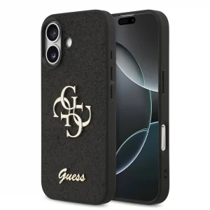 Калъф GUESS, PU Fixed Glitter 4G Metal Logo за iPhone 17, черен