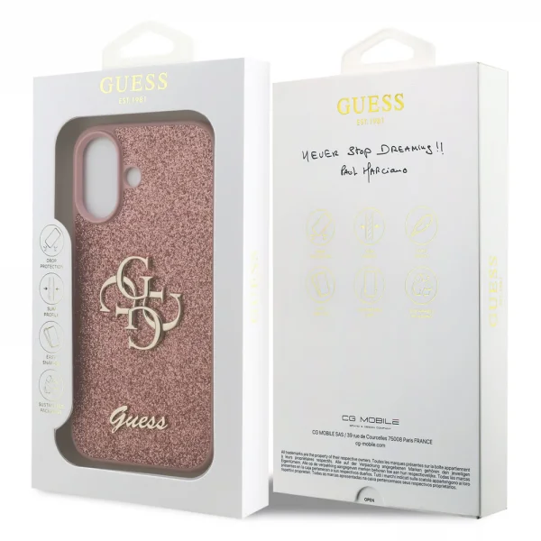GUESS Case, PU Fixed Glitter 4G Metal Logo for iPhone 17, pink 5