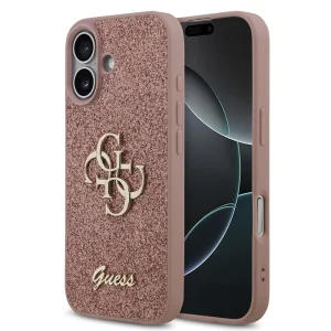 Калъф GUESS, PU Fixed Glitter 4G Metal Logo за iPhone 17, розов
