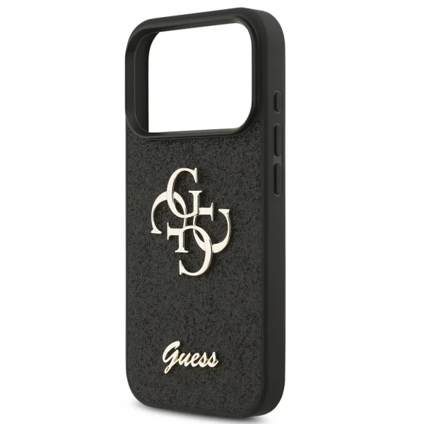 Калъф GUESS, PU Fixed Glitter 4G Metal Logo за iPhone 18 Pro, черен 4