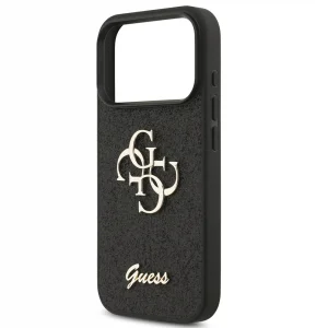 Калъф GUESS, PU Fixed Glitter 4G Metal Logo за iPhone 18 Pro, черен 4