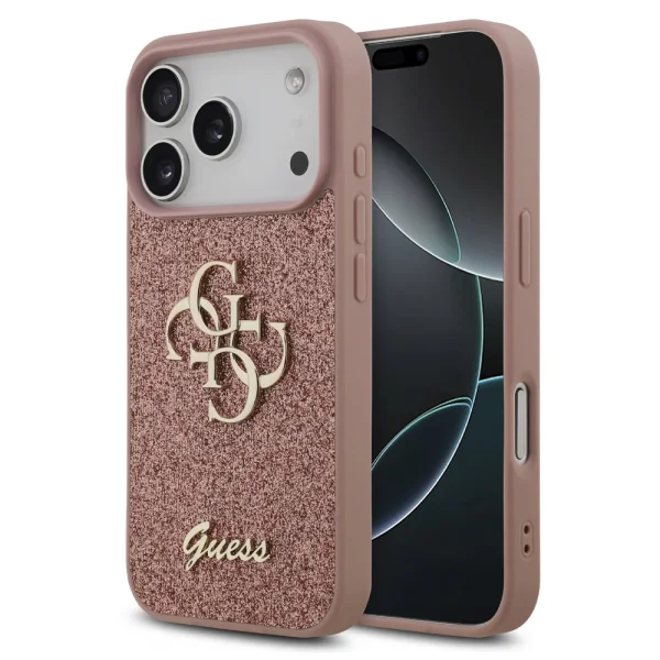 Калъф GUESS, PU Fixed Glitter 4G Metal Logo за iPhone 18 Pro, розов 1