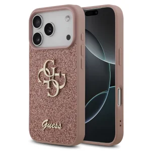 Калъф GUESS, PU Fixed Glitter 4G Metal Logo за iPhone 18 Pro, розов