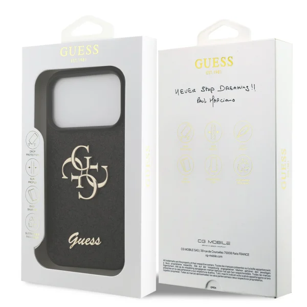 Калъф GUESS, PU Fixed Glitter 4G Metal Logo за iPhone 18 Pro Max, черен 6