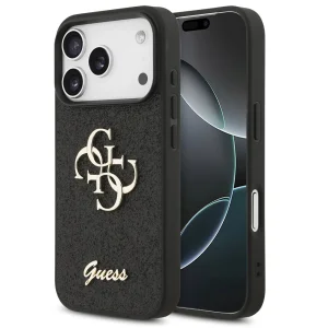 Калъф GUESS, PU Fixed Glitter 4G Metal Logo за iPhone 18 Pro Max, черен