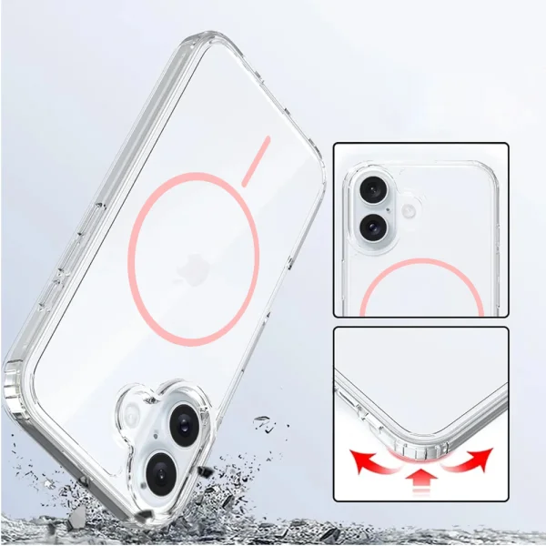 Калъф Anti Shock Thin MagSF за iPhone 16, розов-прозрачен 2