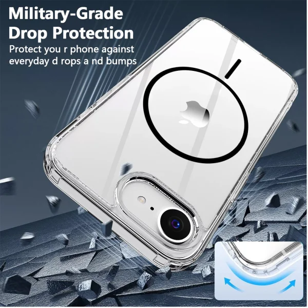 Anti Shock Thin MagSF case for iPhone 16e/17e, black-transparent 2