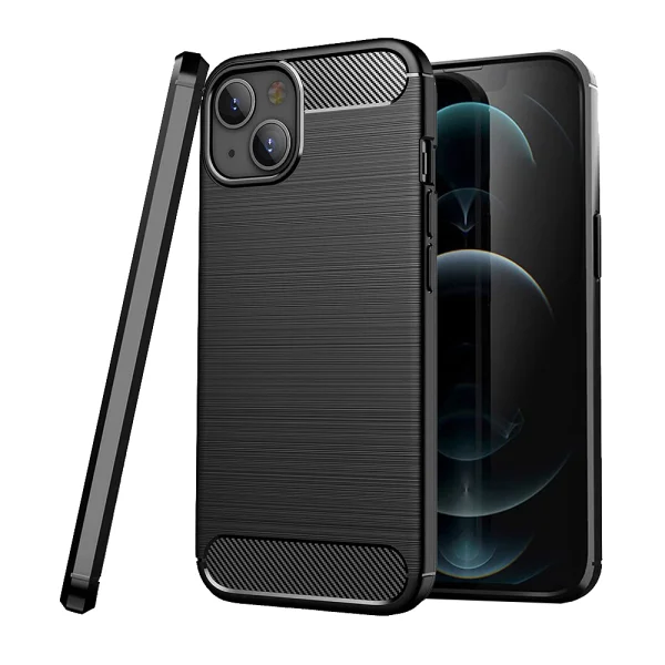 Silicone Case Carbon Fibre Brushed for iPhone 13, Black 1
