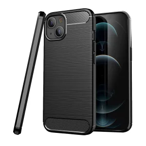 Силиконов Калъф Carbon Fibre Brushed за iPhone 13, Черен