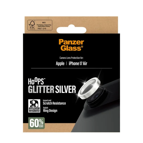 Стъклен Протектор за камера PanzerGlass Hoops Lens Protector за iPhone 17 Air, сребрист с камъчета 5