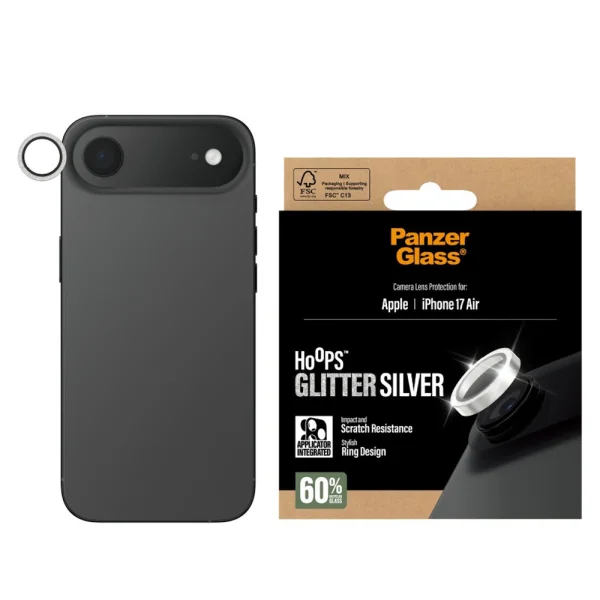 Стъклен Протектор за камера PanzerGlass Hoops Lens Protector за iPhone 17 Air, сребрист с камъчета 1